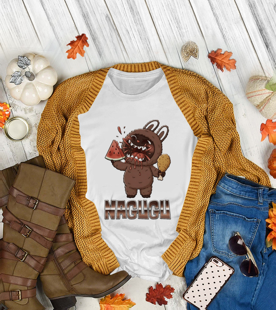 Nagugu Eating Watermelon And Chicken Cartoon T-Shirt