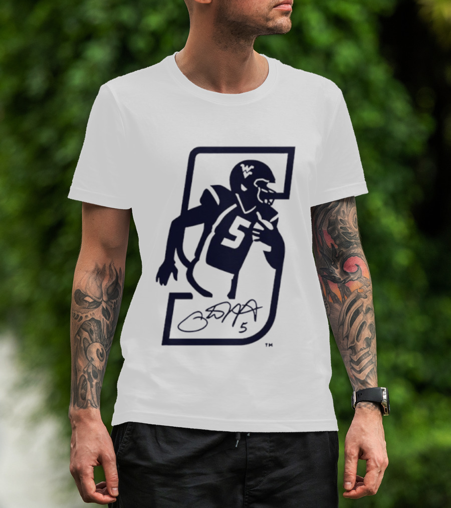 Pat White West Virginia Mountaineers Jersey Number 5 Signature T-Shirt