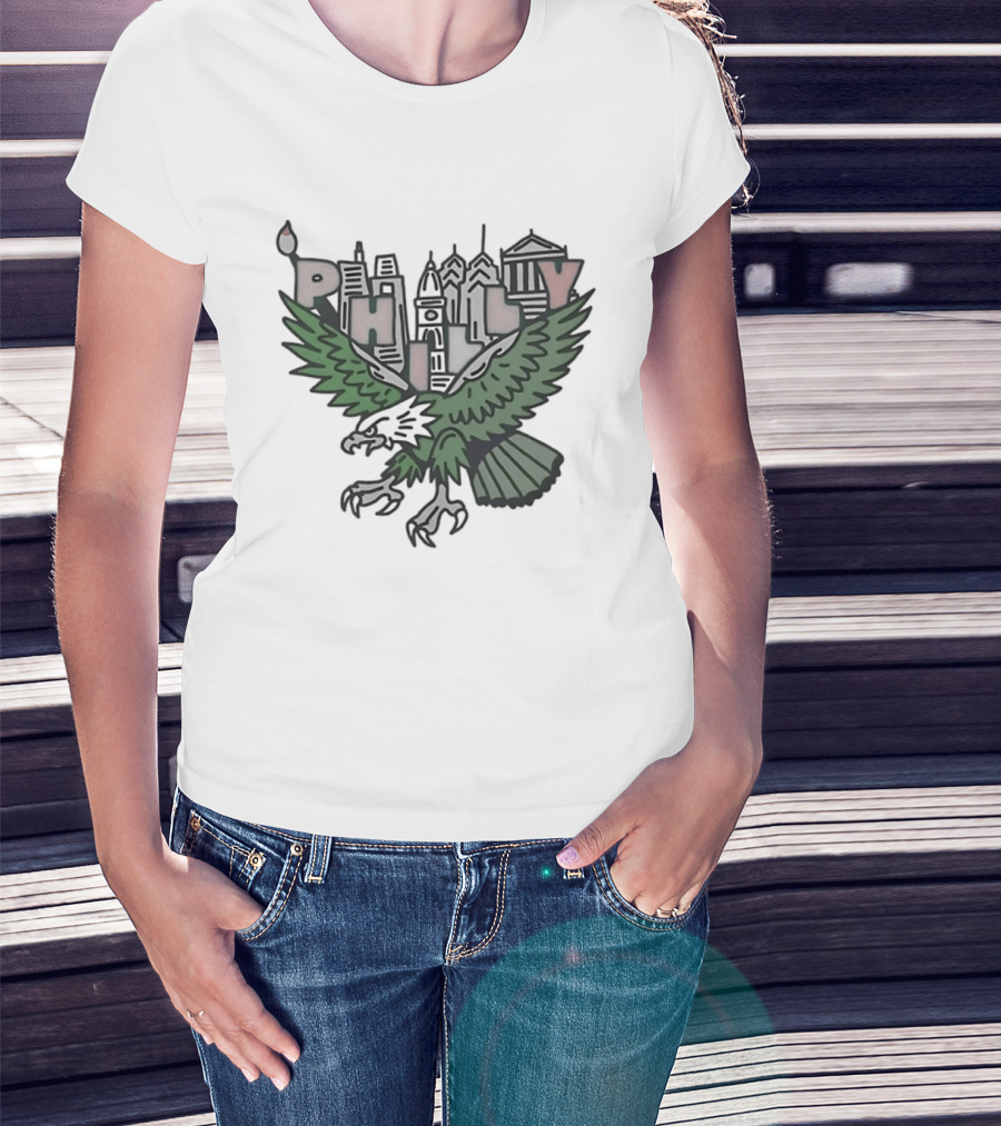 Philly Skyline Green Eagle Wings Cityscape T-Shirt