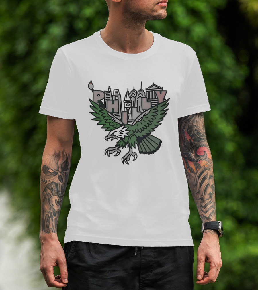 Philly Skyline Green Eagle Wings Cityscape T-Shirt