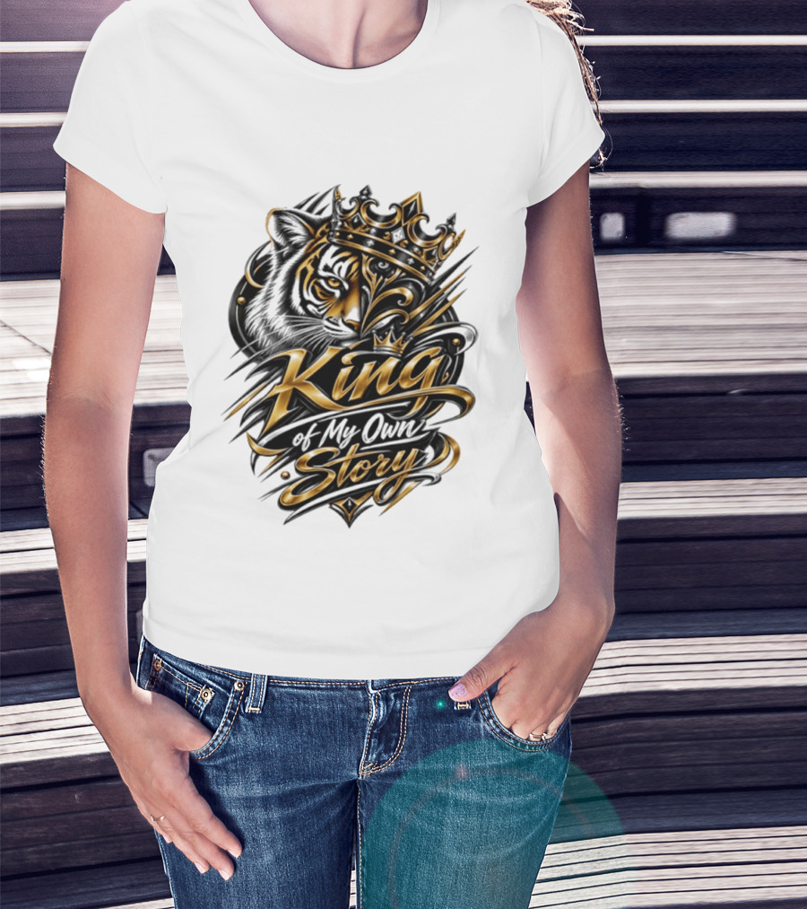 King Of My Own Story Tiger Crown Motif T-Shirt