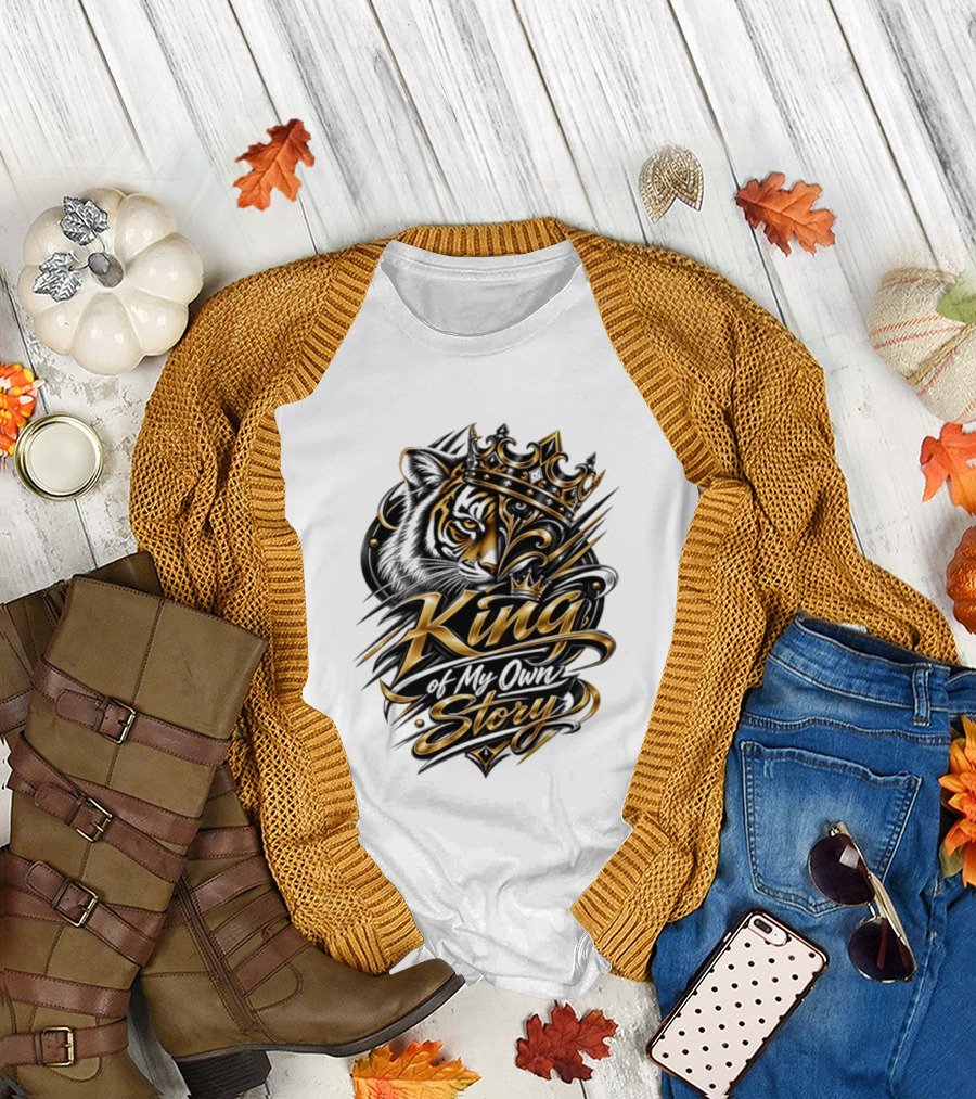 King Of My Own Story Tiger Crown Motif T-Shirt