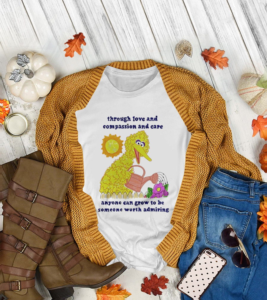 Big Bird Through Love And Compassion And Care Anyone Can Grow To Be Someone Worth Admiring T-Shirt