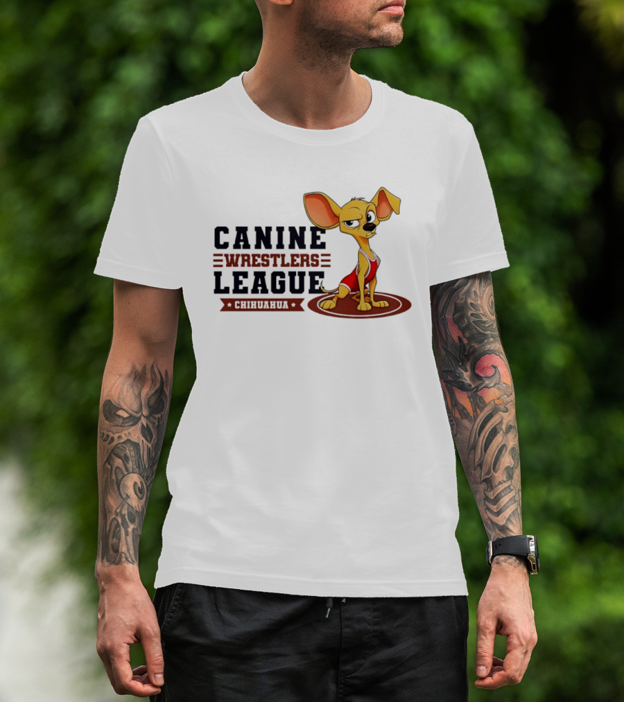 Canine Wrestlers League Chihuahua Wrestler Cartoon T-Shirt