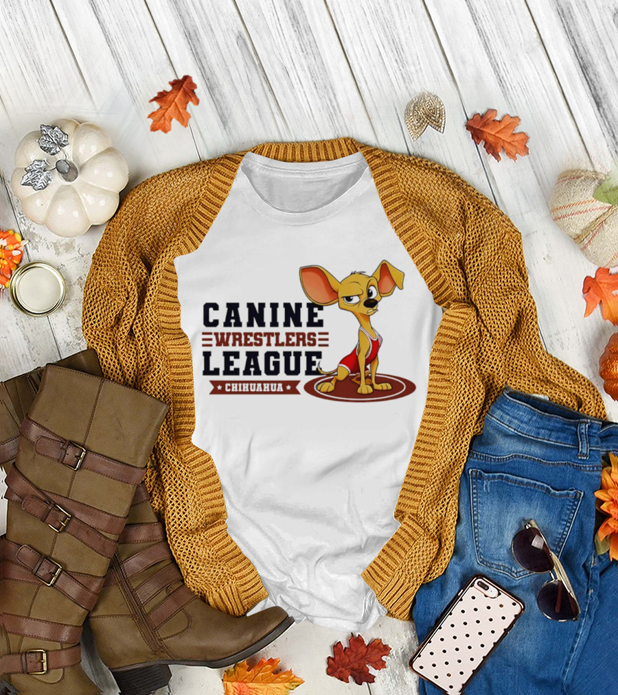 Canine Wrestlers League Chihuahua Wrestler Cartoon T-Shirt
