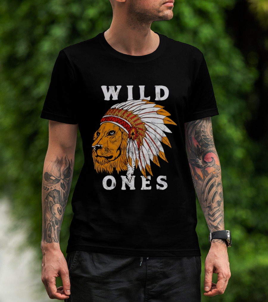 Wild Ones Lion Native American Headdress T-Shirt