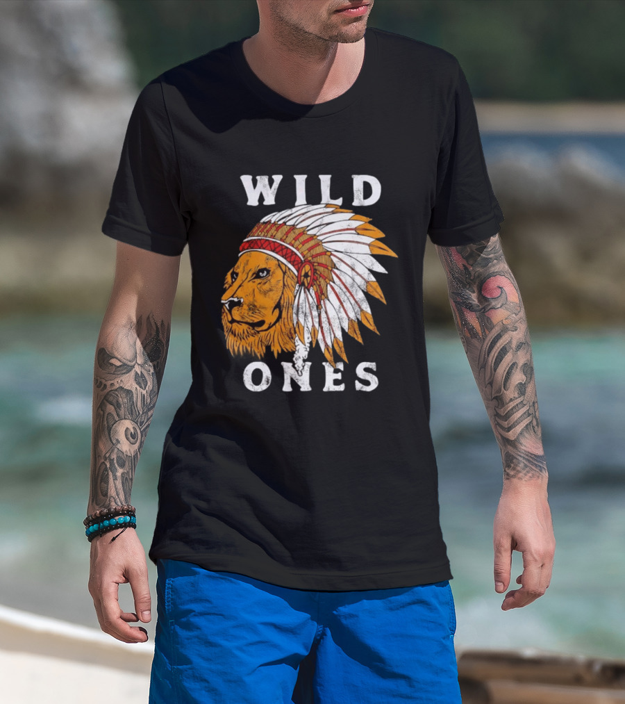 Wild Ones Lion Native American Headdress T-Shirt