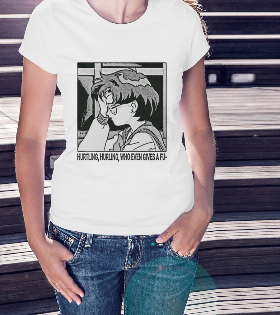 Hurtling Hurling Who Even Gives A Fu 90s Anime Style Frustrated Cartoon T-Shirt