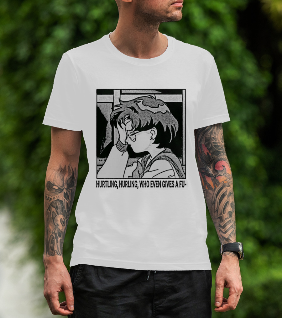 Hurtling Hurling Who Even Gives A Fu 90s Anime Style Frustrated Cartoon T-Shirt