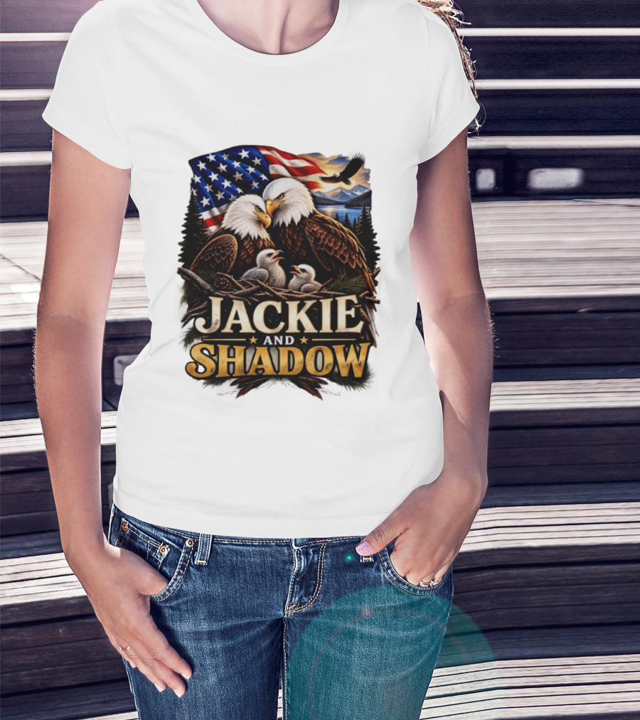 Jackie And Shadow Bald Eagles With American Flag T-Shirt