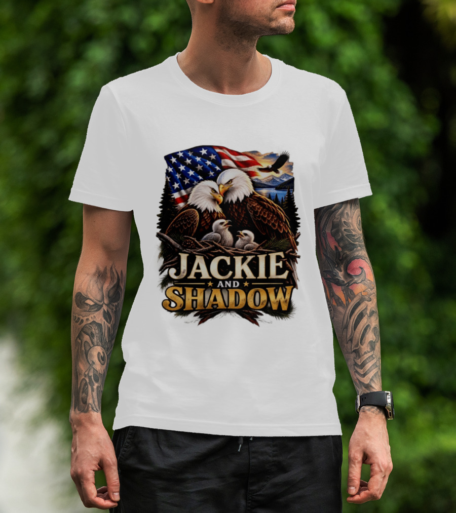 Jackie And Shadow Bald Eagles With American Flag T-Shirt