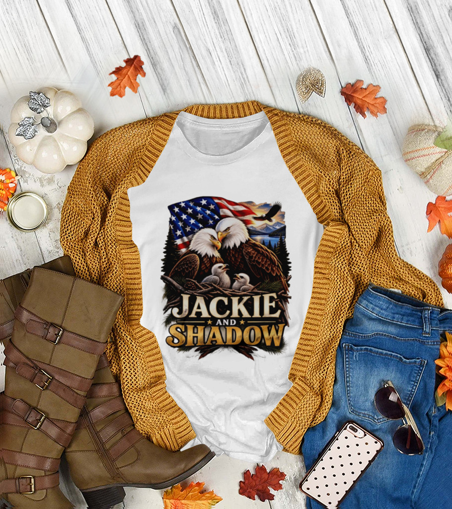 Jackie And Shadow Bald Eagles With American Flag T-Shirt