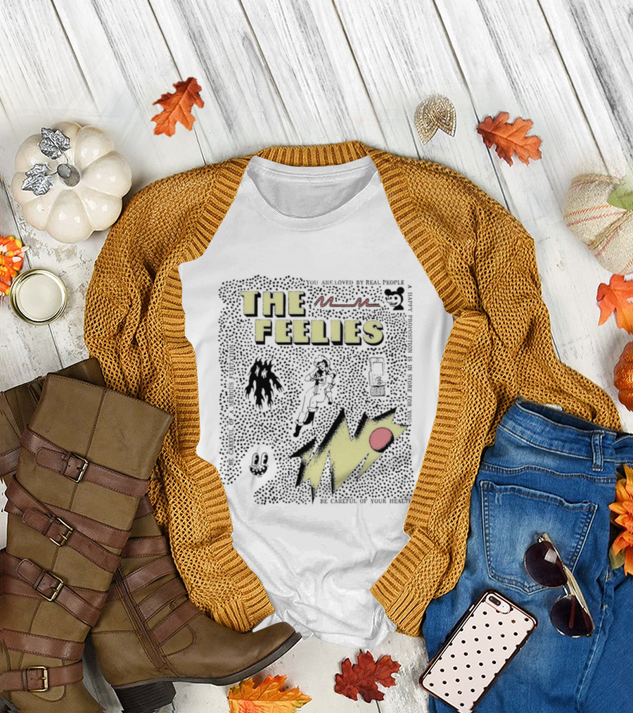 The Feelies Yellow Red Lightning Bolt Circle Band Merch T-Shirt