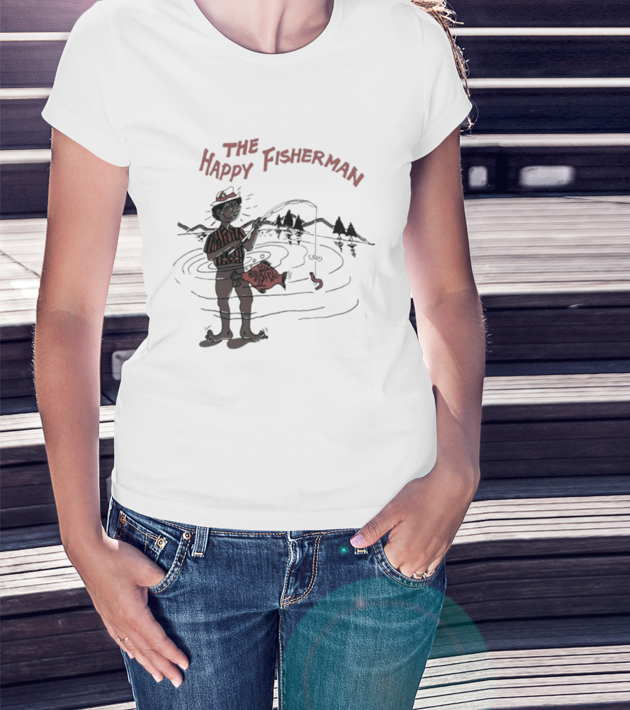 The Happy Fisherman Catching Fish In Scenic Lake Humor T-Shirt