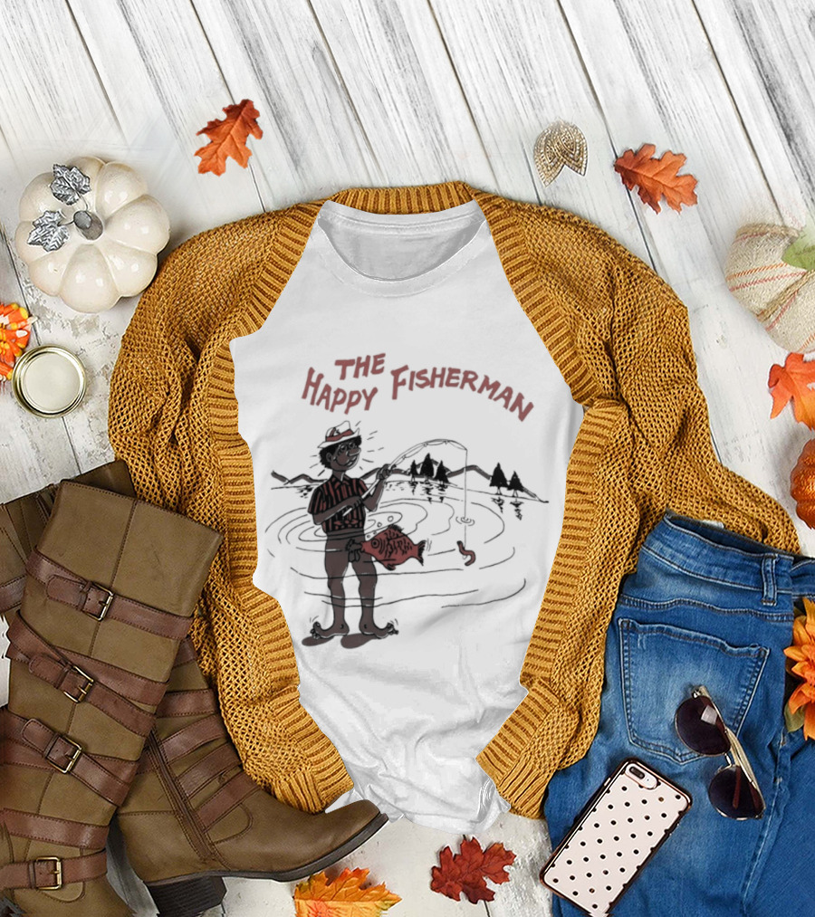 The Happy Fisherman Catching Fish In Scenic Lake Humor T-Shirt