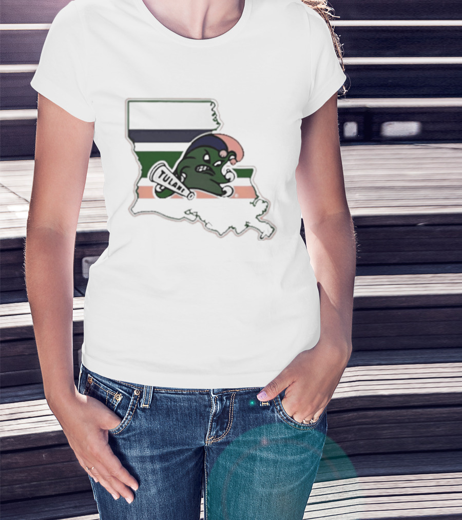 Tulane Green Wave Louisiana State Mardi Gras Map T-Shirt