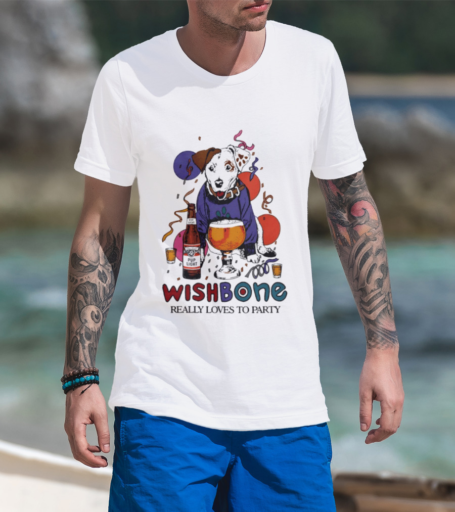Wishbone Really Loves To Party Dog Beer Celebration T-Shirt