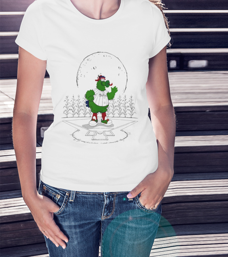 Philadelphia Phillies Phanatic MLB 2026 Season Field Of Dreams Moonlit Scene T-Shirt