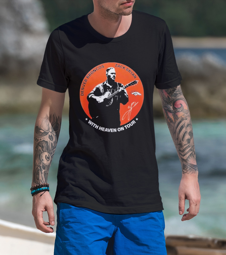 Denver Broncos 2026 Zach Bryan With Heaven On Tour Football Collaboration T-Shirt