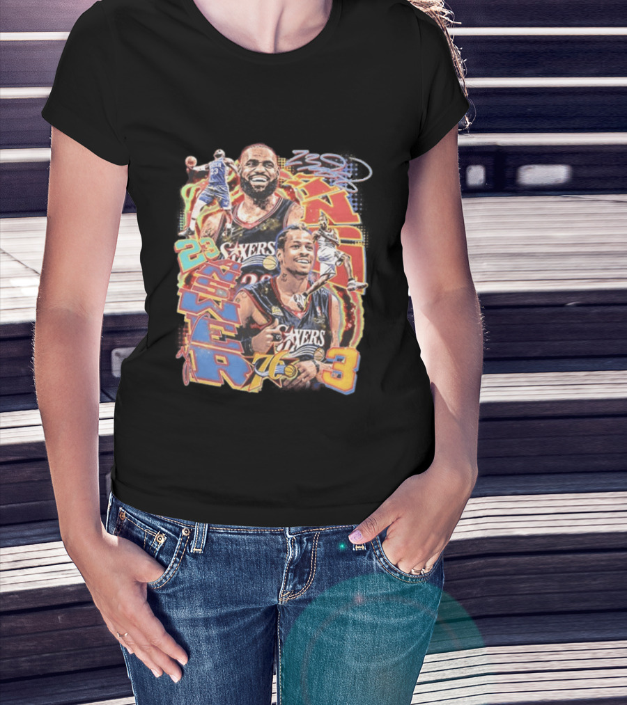 Allen Iverson LeBron James 23 Sixers NBA 76ers 3 Basketball Legends T-Shirt