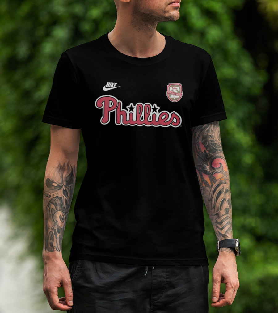 Nike Phillies Wall Of Fame Chase Utley 26 Philadelphia Text And Stars T-Shirt