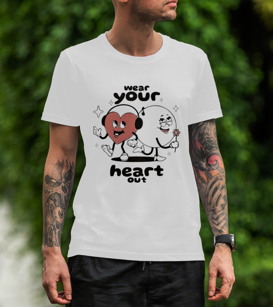 Wear Your Heart Out Love Aesthetic Headphones And Flower Cartoon Characters T-Shirt