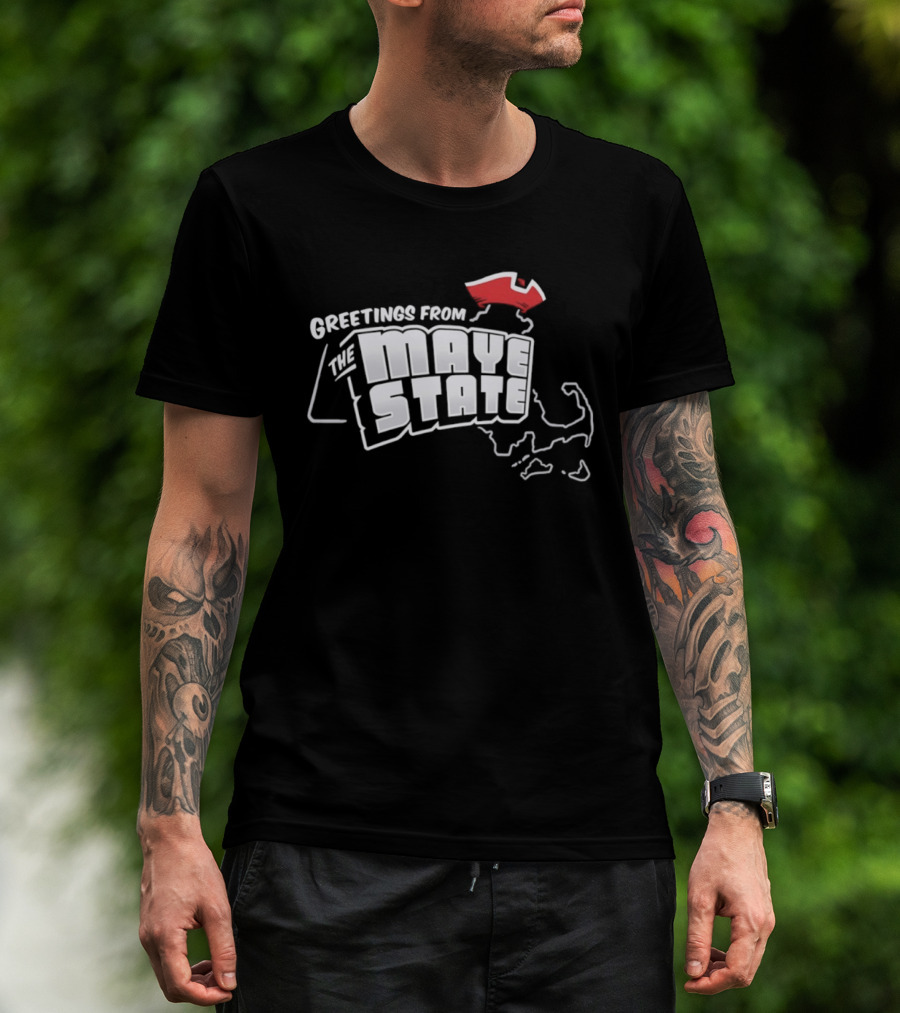 Greetings From The Maye State New England Outline Red Shape T-Shirt