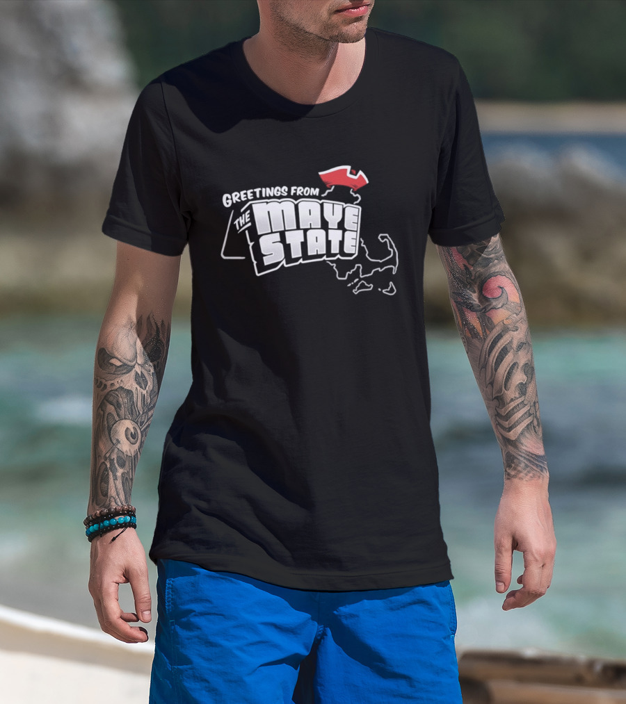Greetings From The Maye State New England Outline Red Shape T-Shirt