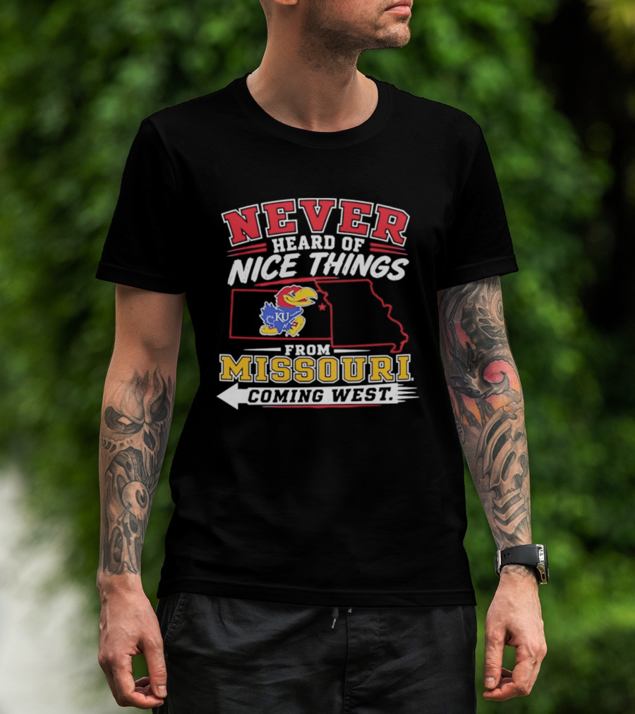Never Heard Of Nice Things From Missouri Coming West Kansas Jayhawks KU Bird Map T-Shirt