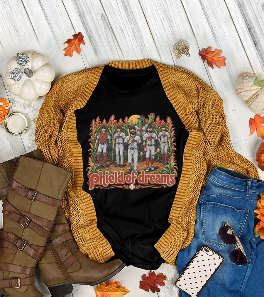 Phillies Phield Of Dreams Baseball Players And Mascot In Cornfield T-Shirt
