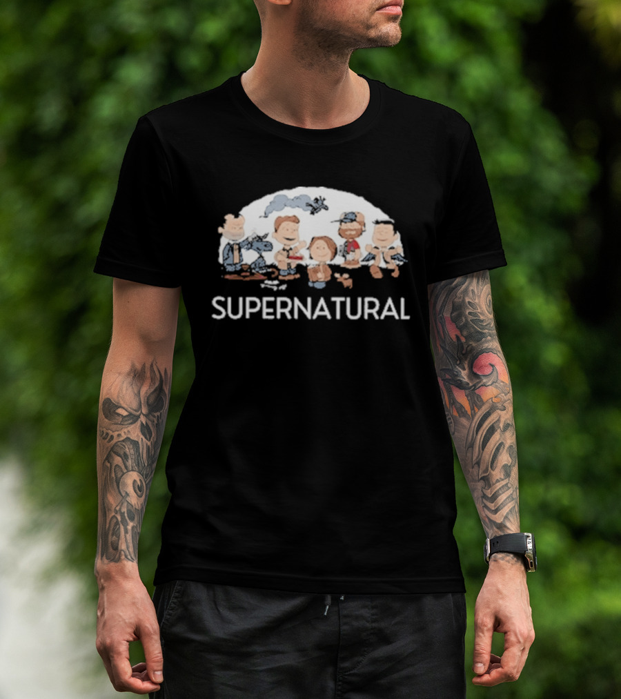 Supernatural Peanuts Cartoon Crossover Characters Collection T-Shirt
