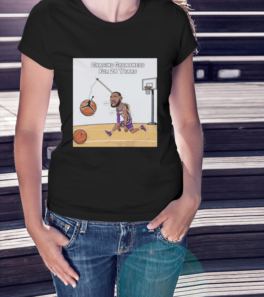 Chasing Greatness For 24 Years Basketball Cartoon With Hoop And Ball T-Shirt