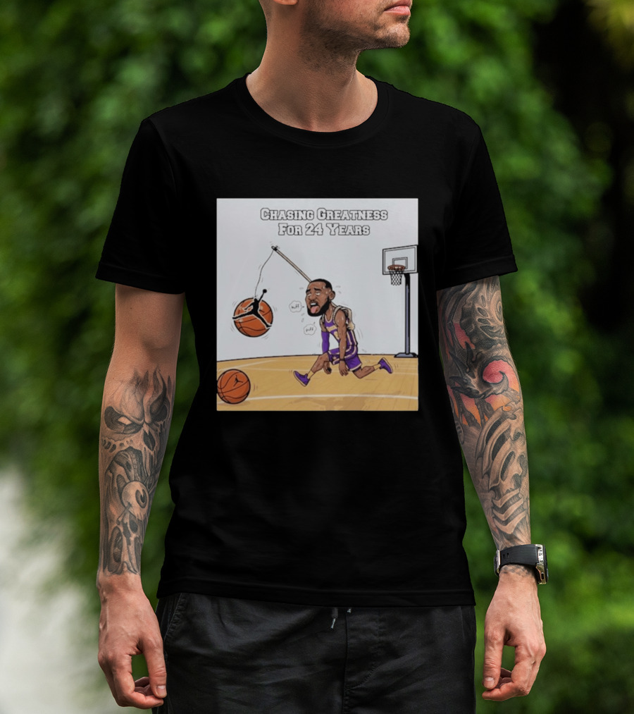 Chasing Greatness For 24 Years Basketball Cartoon With Hoop And Ball T-Shirt