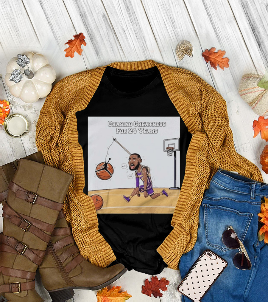 Chasing Greatness For 24 Years Basketball Cartoon With Hoop And Ball T-Shirt