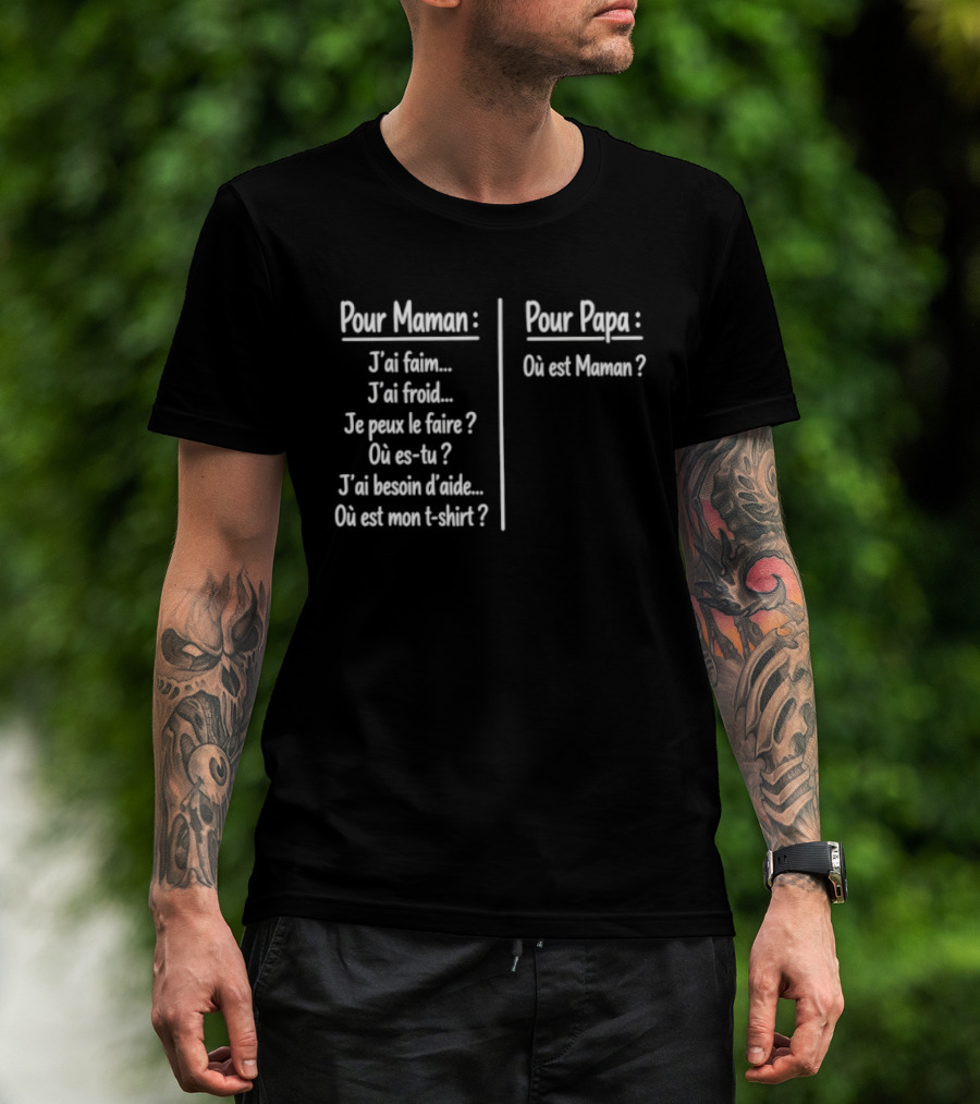 Pour Maman Papa J'ai Faim Froid Parenting Humor Où Est Maman Comparison T-Shirt