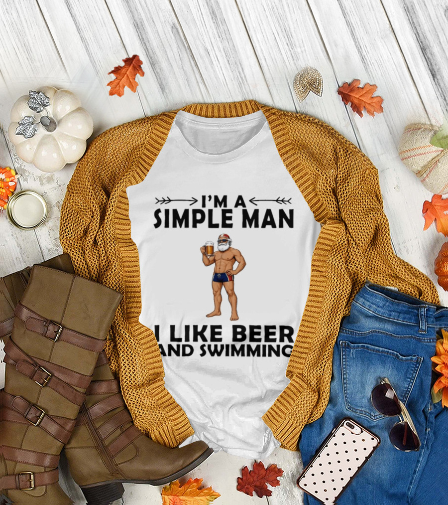 I'm A Simple Man I Like Beer And Swimming Funny Bearded Swimmer With Beer T-Shirt