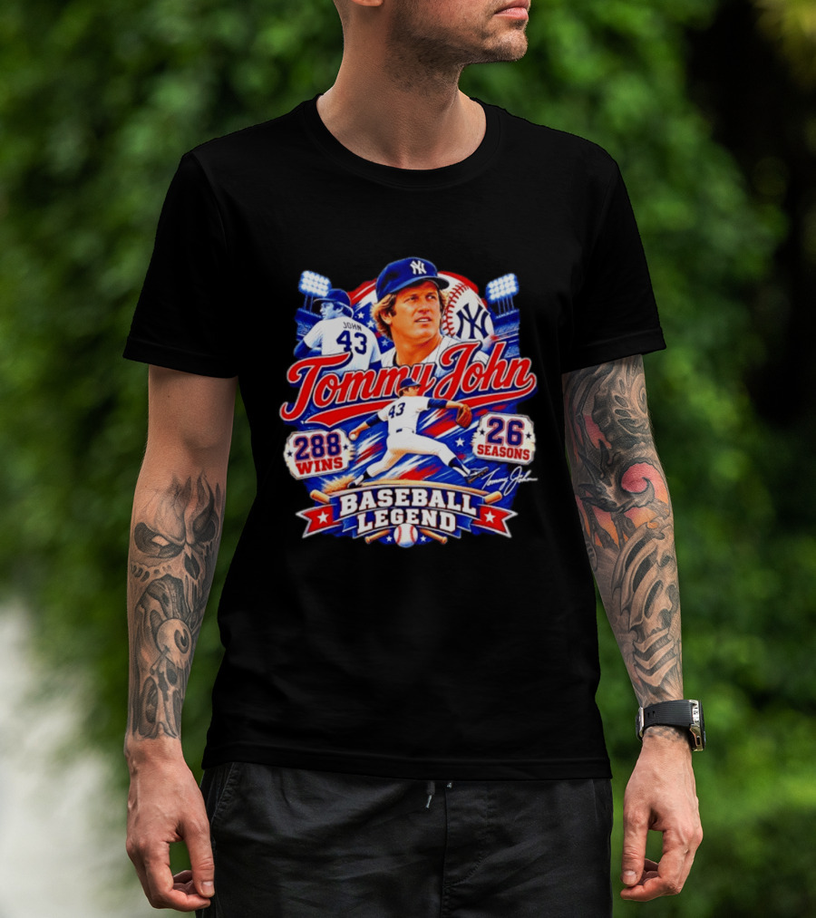 Tommy John 43 NY Yankees Baseball Legend 288 Wins 26 Seasons T-Shirt