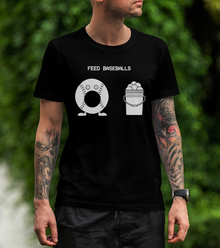Feed Baseballs Funny Donut Character With Baseball Bucket T-Shirt