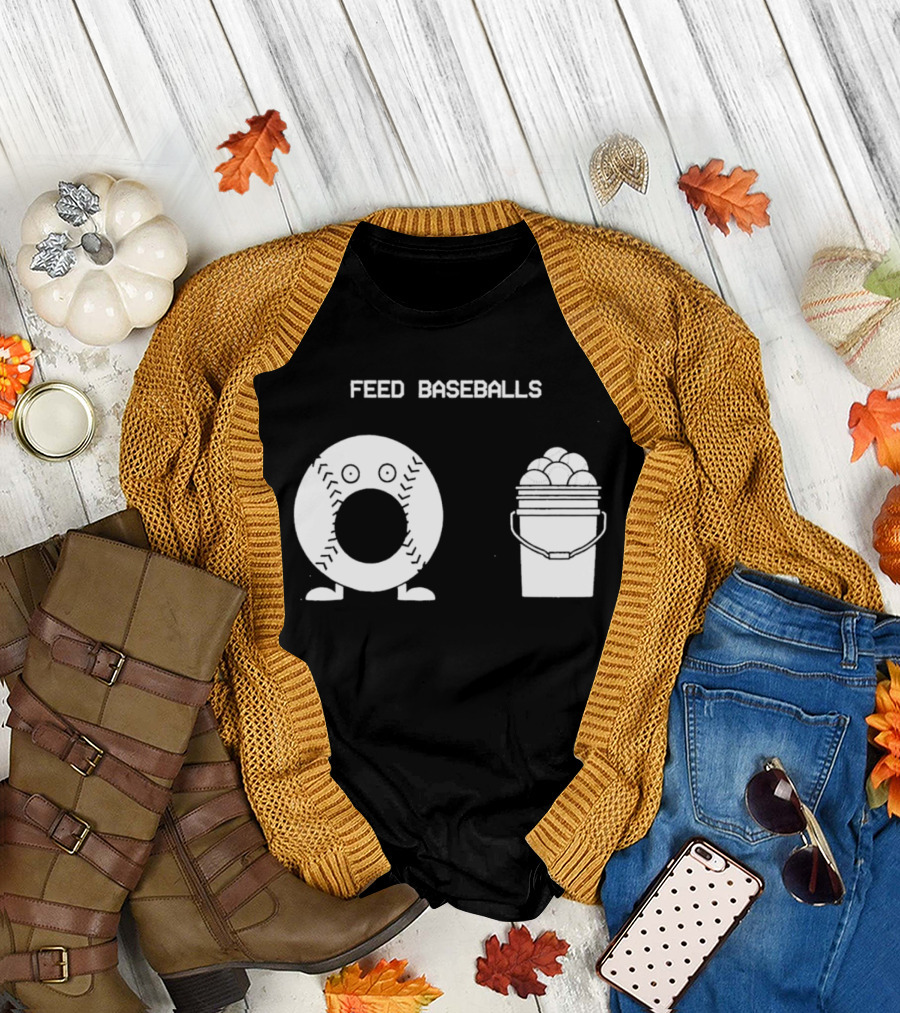 Feed Baseballs Funny Donut Character With Baseball Bucket T-Shirt