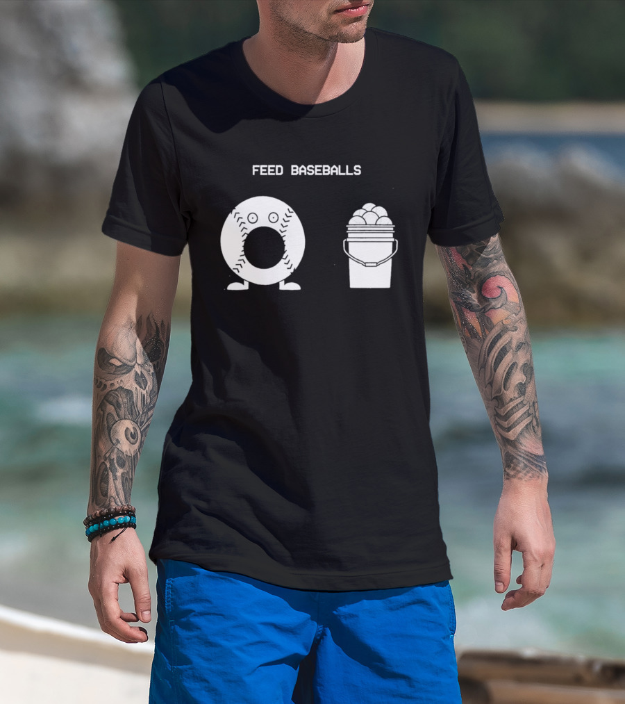 Feed Baseballs Funny Donut Character With Baseball Bucket T-Shirt