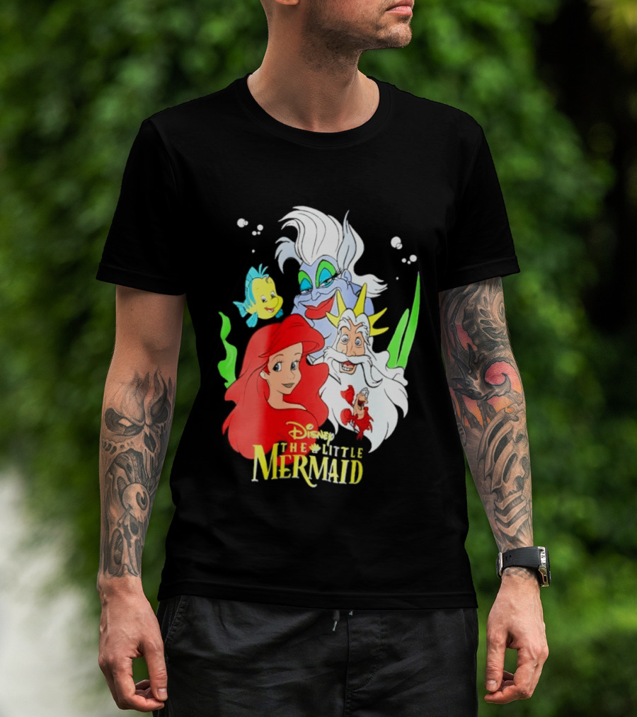 Disney The Little Mermaid Ariel Ursula King Triton Flounder Characters T-Shirt