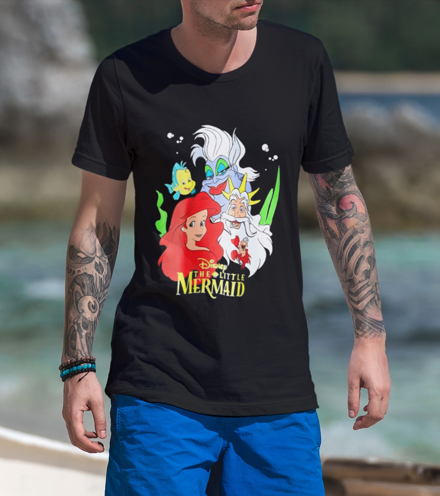 Disney The Little Mermaid Ariel Ursula King Triton Flounder Characters T-Shirt