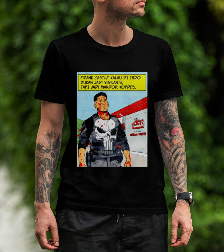Frank Castle Kalau Di Indo Bukan Jadi Vigilante Tapi Jadi Mandor Kopdes Koperasi Merah Putih Marvel Comics T-Shirt