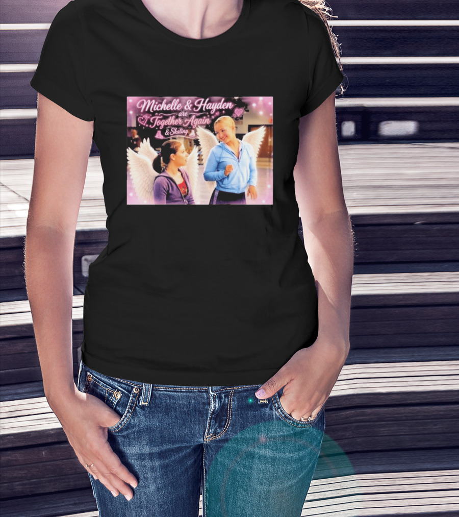 Michelle & Hayden Are Together Again Skating With Angel Wings And Hearts T-Shirt