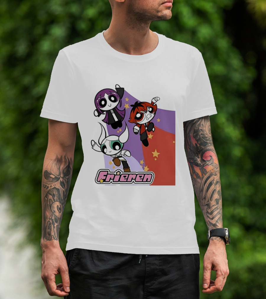 Frieren Characters In Powerpuff Girls Style With Stars T-Shirt