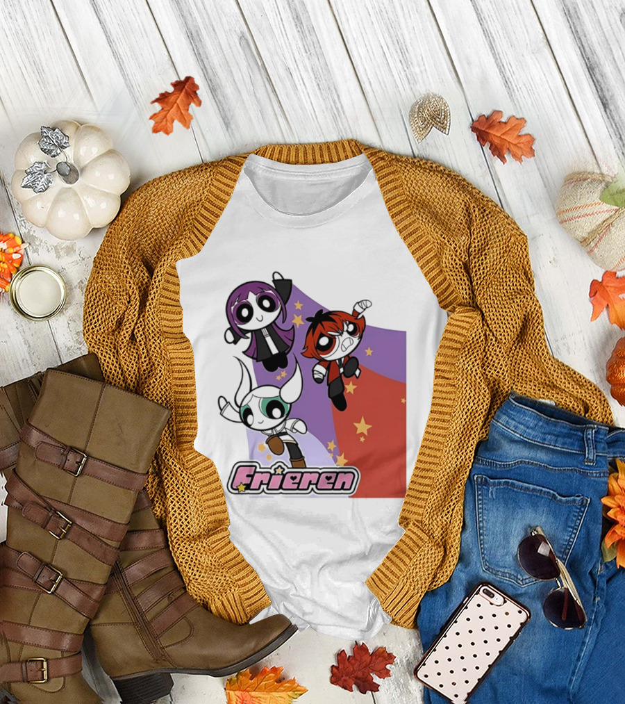 Frieren Characters In Powerpuff Girls Style With Stars T-Shirt
