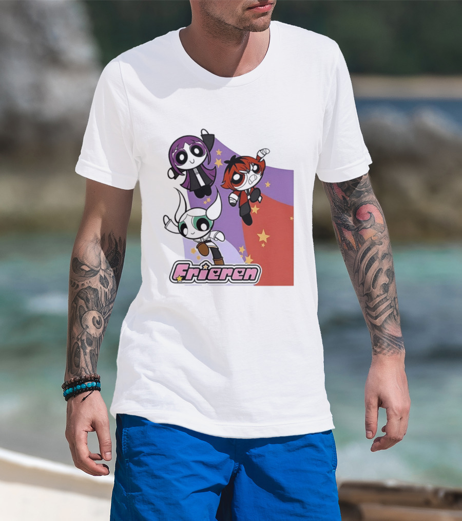 Frieren Characters In Powerpuff Girls Style With Stars T-Shirt