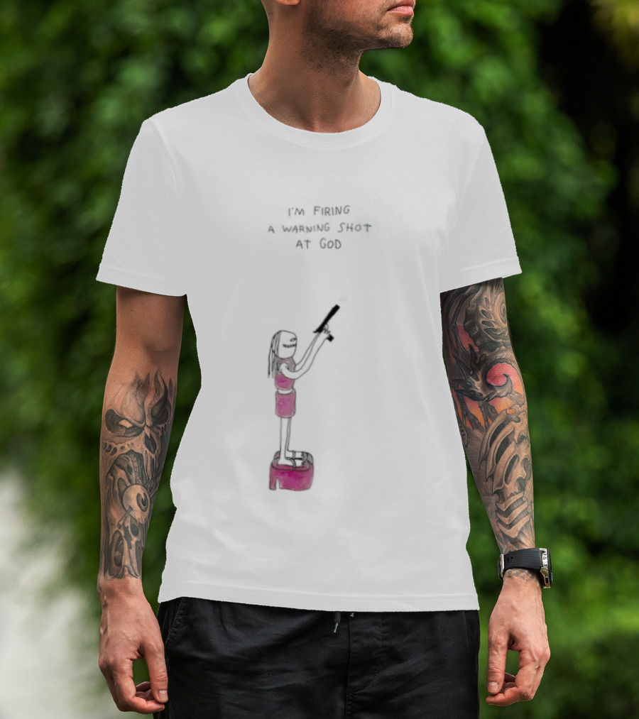 I'm Firing A Warning Shot At God Cartoon Character With Gun T-Shirt