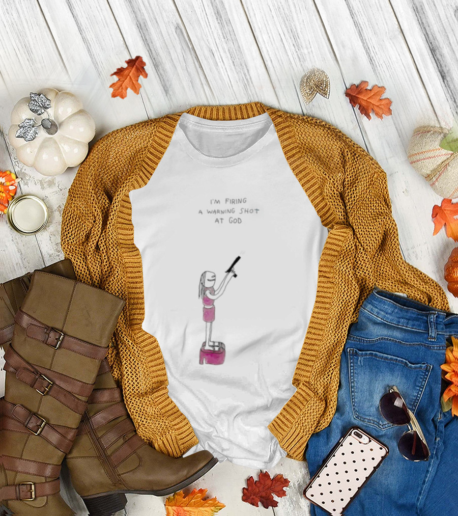 I'm Firing A Warning Shot At God Cartoon Character With Gun T-Shirt