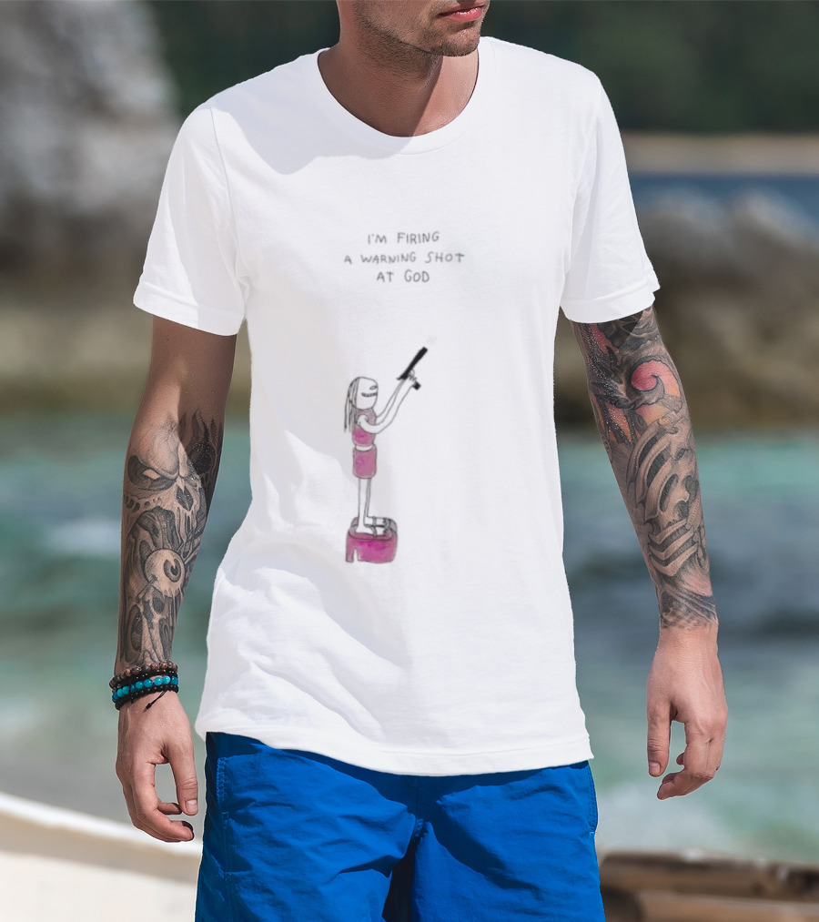 I'm Firing A Warning Shot At God Cartoon Character With Gun T-Shirt